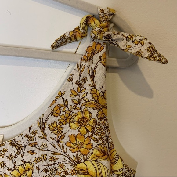 Hummingbird rayon/linen yellow & blue floral tiered boho tunic/dress. Size M - Picture 5 of 9